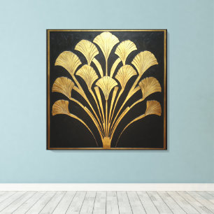 Egyptisk Guld Hieroglyf Blomma Art Deco Stil Canvastryck