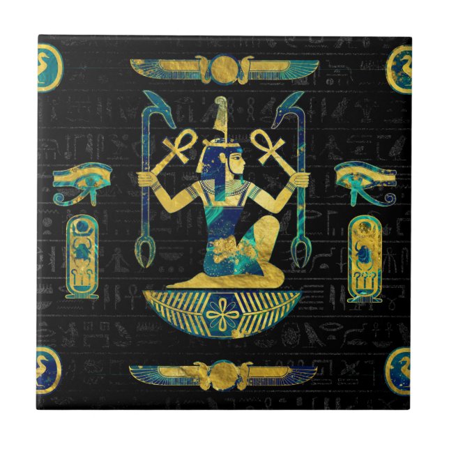 Egyptisk guld- och blåttmarmorprydnad kakelplatta (Framsidan)