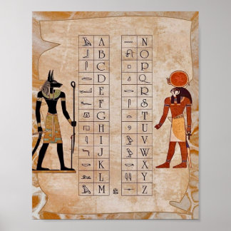 Egyptisk hieroglyfalfabetstavla gammal affisch