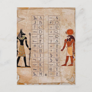 Egyptisk hieroglyfalfabetstavla gammal affisch vykort