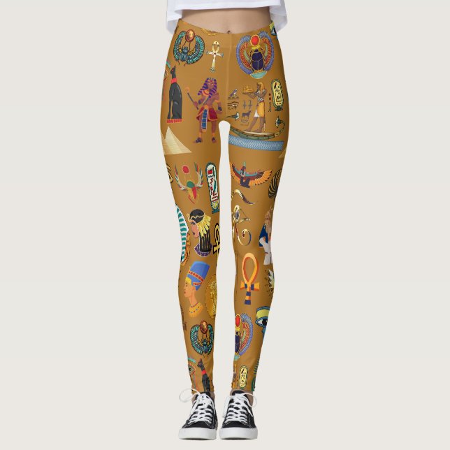 Egyptisk hieroglyfisk-Mönster Hieroglyphi Leggings (Framsida)