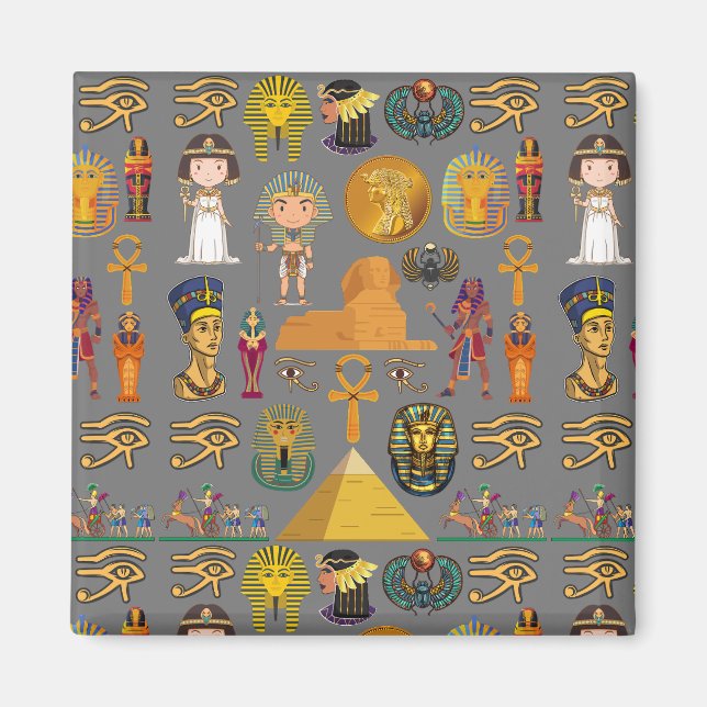 Egyptisk hieroglyfisk - Mönster Pharaoh Magnet (Framsidan)