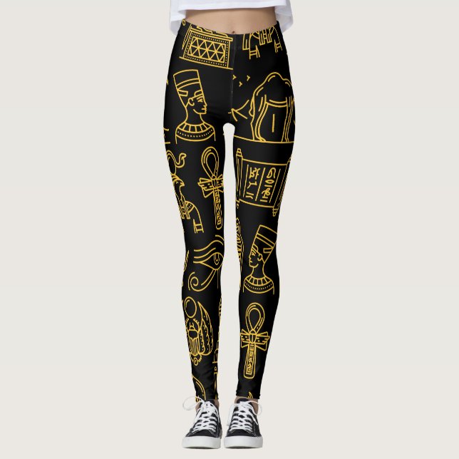 Egyptisk hieroglyfisk symbol Mönster Leggings (Framsida)