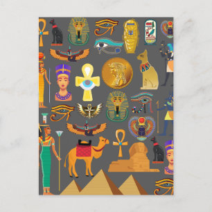 Egyptisk hieroglyfisk symbol Mönster pharaoh Helg Vykort