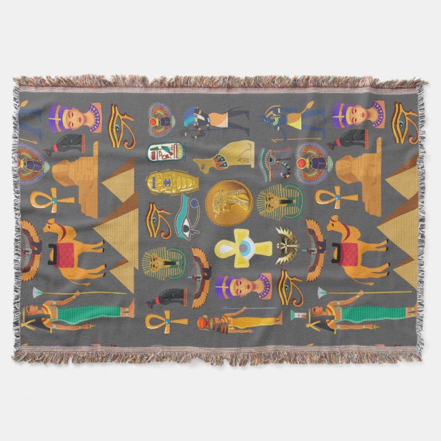 Egyptisk hieroglyfisk symbolmönster farao      filt (Framsidan)