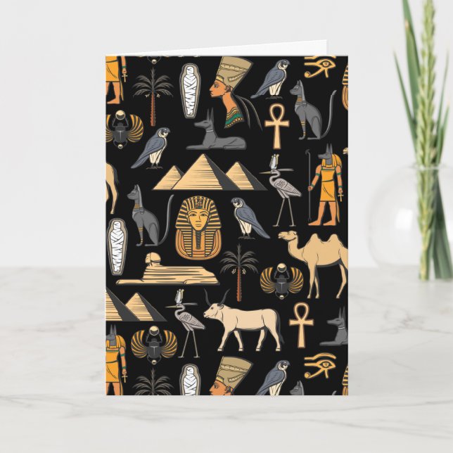 Egyptisk hieroglyfisk symbolmönsterbakgrund   kort (Framsida)
