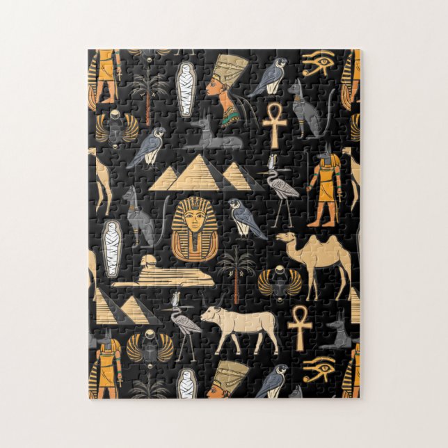 Egyptisk hieroglyfisk symbolmönsterbakgrund pussel (Vertikal)
