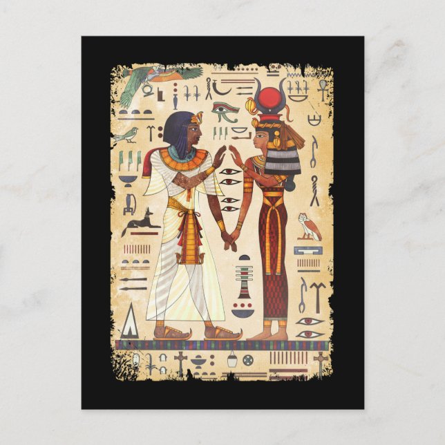 Egyptisk hieroglyfisk väggmålning egyptisk kultur vykort (Framsida)