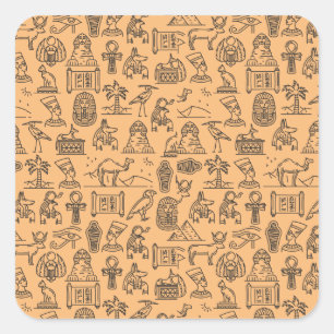 Egyptisk Hieroglyphic Symbol-bakgrund Fyrkantigt Klistermärke