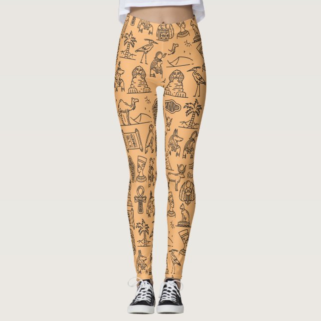Egyptisk Hieroglyphic Symbol-bakgrund Leggings (Framsida)