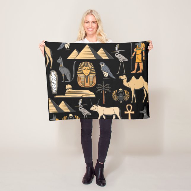 Egyptisk Hieroglyphic Symbol Mönster Background Fleecefilt (På plats)