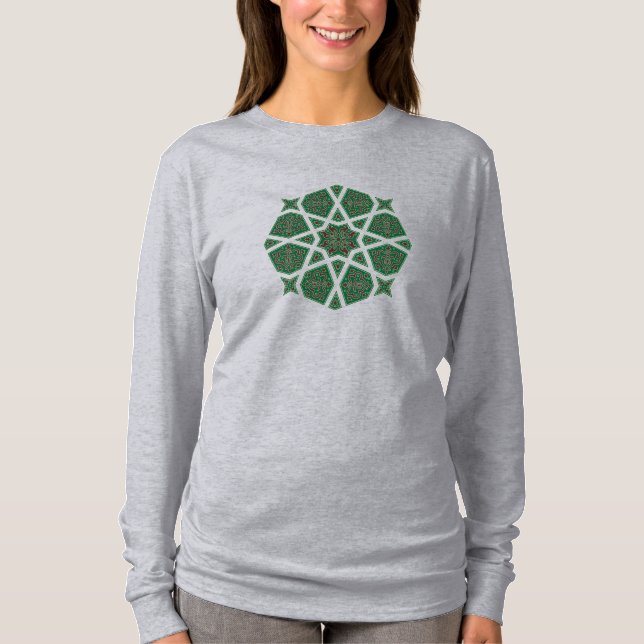 Egyptisk islamisk design i grönt och brunt tee (Framsida)
