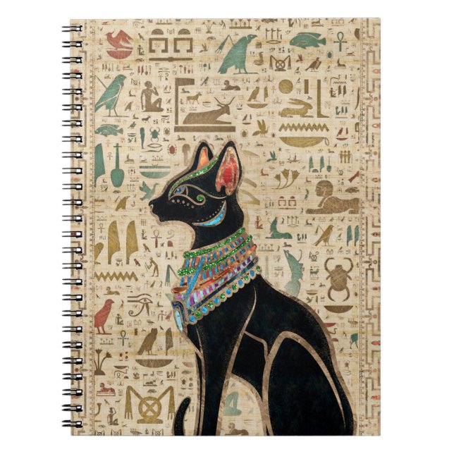 Egyptisk katt - Bastet on papyrus Anteckningsbok (Framsidan)