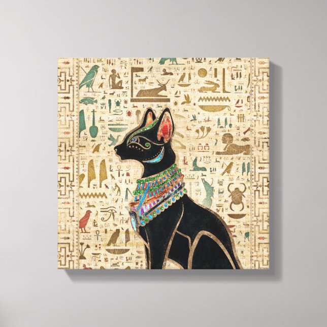 Egyptisk katt - Bastet on papyrus Canvastryck (Framsida)