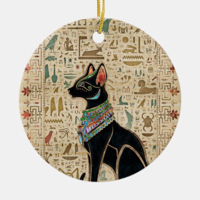 Egyptisk katt - Bastet on papyrus Julgransprydnad Keramik (Framsidan)