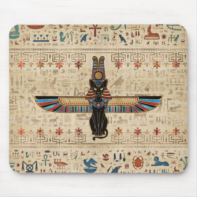 Egyptisk katt - Bastet on papyrus Musmatta (Framsidan)