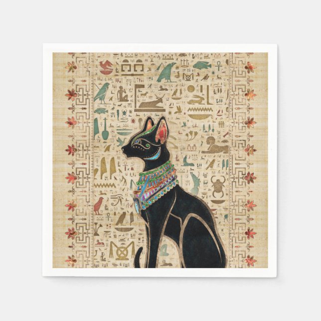 Egyptisk katt - Bastet on papyrus Pappersservett (Framsidan)