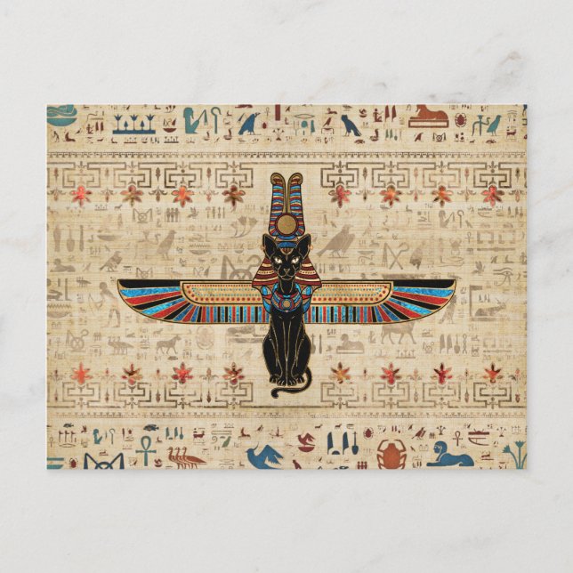 Egyptisk katt - Bastet on papyrus Vykort (Framsida)