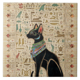 Egyptisk katt - Bastet på papyrus Kakelplatta