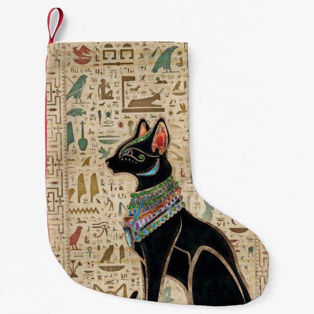 Egyptisk katt - Bastet på papyrus Liten Julstrumpa (Framsidan)