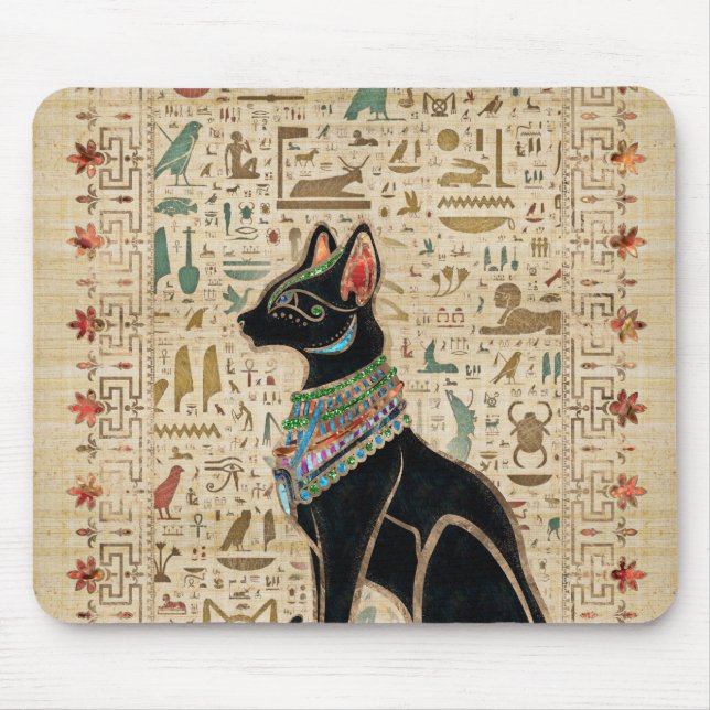 Egyptisk katt - Bastet på papyrus Musmatta (Framsidan)