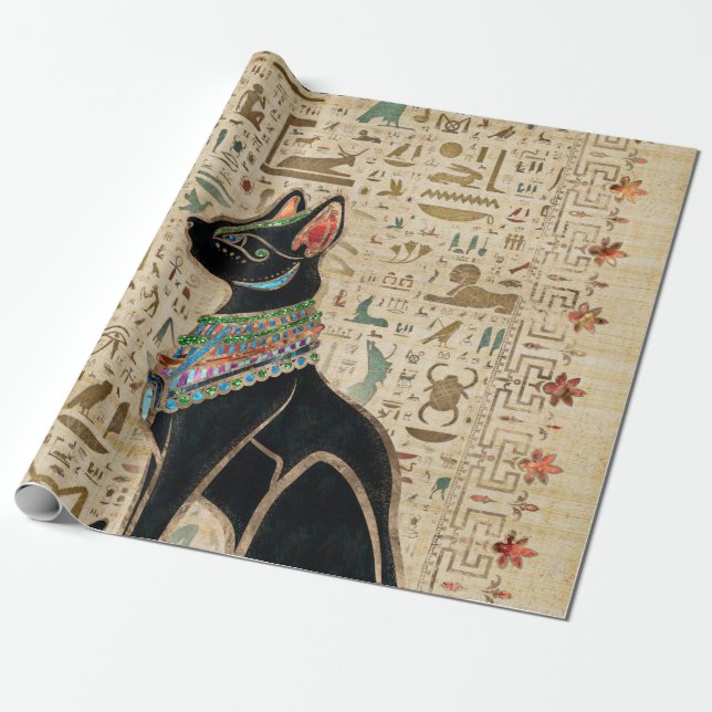 Egyptisk katt - Bastet på papyrus Presentpapper (Utrullad)