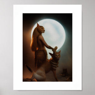 Egyptisk kattgudinna Bastet med sin katt Poster