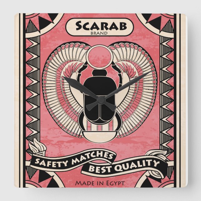 Egyptisk konst för Scarabskalbaggetändsticksasken Fyrkantig Klocka (Framsida)