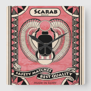 Egyptisk konst för Scarabskalbaggetändsticksasken Fyrkantig Klocka