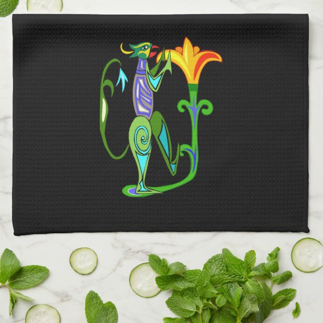 Egyptisk konst med Lotus Flower Kitchen Towel Kökshandduk (Vikta)