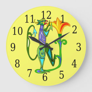 Egyptisk konst med Lotus Flower Round Clock Stor Klocka