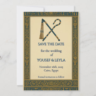 Egyptisk krok & slagor Guld Save the Date Spara Datumet