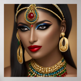Egyptisk kvinna Exotic guld grönt jewelry Poster