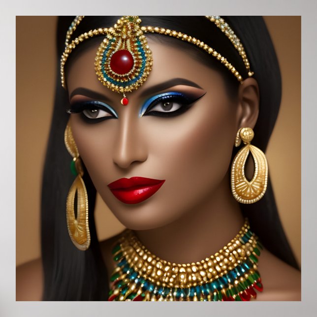 Egyptisk kvinna Exotic guld grönt jewelry Poster (Framsidan)