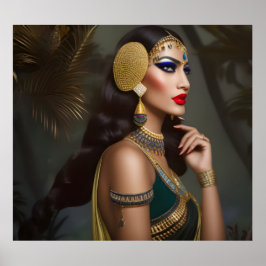 Egyptisk kvinna Exotic guld grönt klär blå juveler Poster