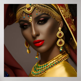 Egyptisk kvinna Exotic Headscarf guld grönt blue Poster