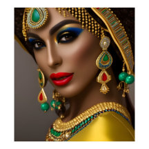 Egyptisk kvinna Exotisk huvudprydnad guld grön blå