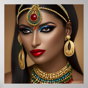 Egyptisk kvinna Exotiskt guld grönt smycke Poster