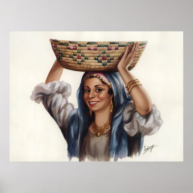 Egyptisk Kvinna Korg Konst Poster (Framsidan)