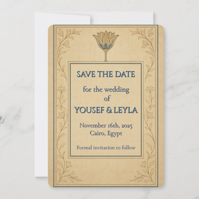 Egyptisk Lotus Guld Save the Date-kort Spara Datumet (Framsida)