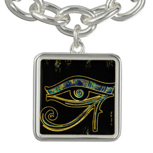 Egyptisk Öga av Horus på hieroglyféer och marmor Berlockarmband