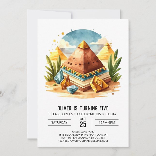 Egyptisk Online Pastel Pyramids Birthday Inbjudningar (Framsida)