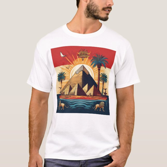 Egyptisk pyramidkonst med Sol och kulturellt Insla T Shirt (Framsida)