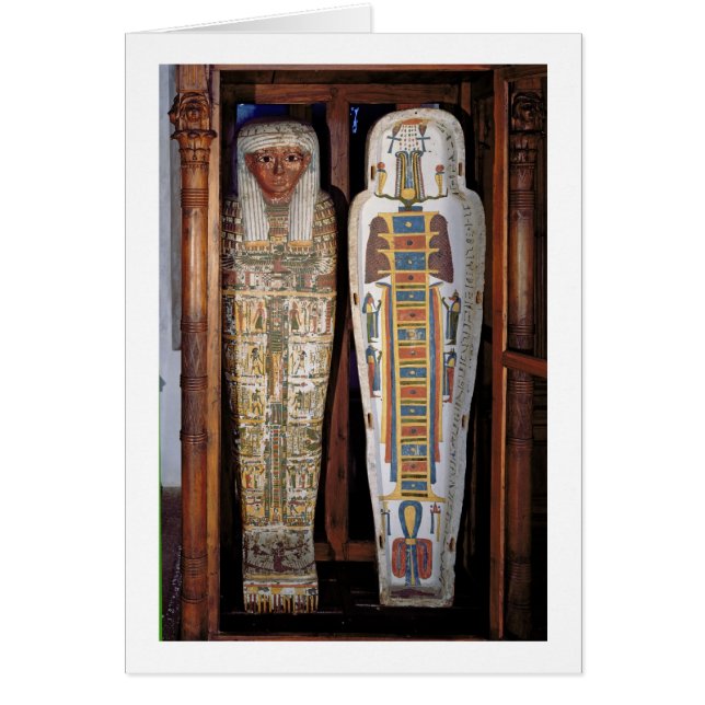 Egyptisk sarkofag som täckas med hieroglyphics (p hälsningskort (Framsidan)