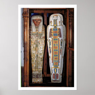 Egyptisk sarkofagus täckt med hieroglyfi (p poster