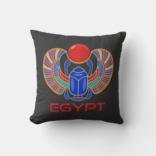 Egyptisk Scarab med Ord Egypten Dekorativ kudde (Framsida)