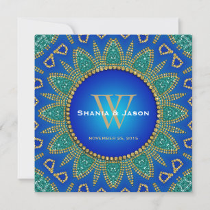 Egyptisk Sol Glitter Turkos Guld Monogram Inbjudningar