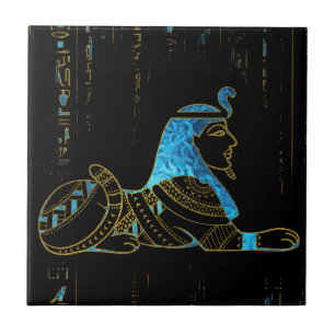 Egyptisk Sphinx på hieroglyphicsblåttkristall oc Kakelplatta