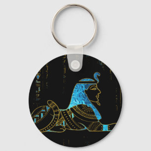 Egyptisk Sphinx på hieroglyphicsblåttkristall oc Nyckelring