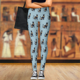 Egyptisk svart kattmönstrad dammig blå leggings